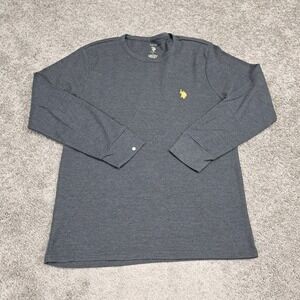 US Polo Assn Mens Gray Waffle Knit Long Sleeve Thermal Sleep Shirt Large